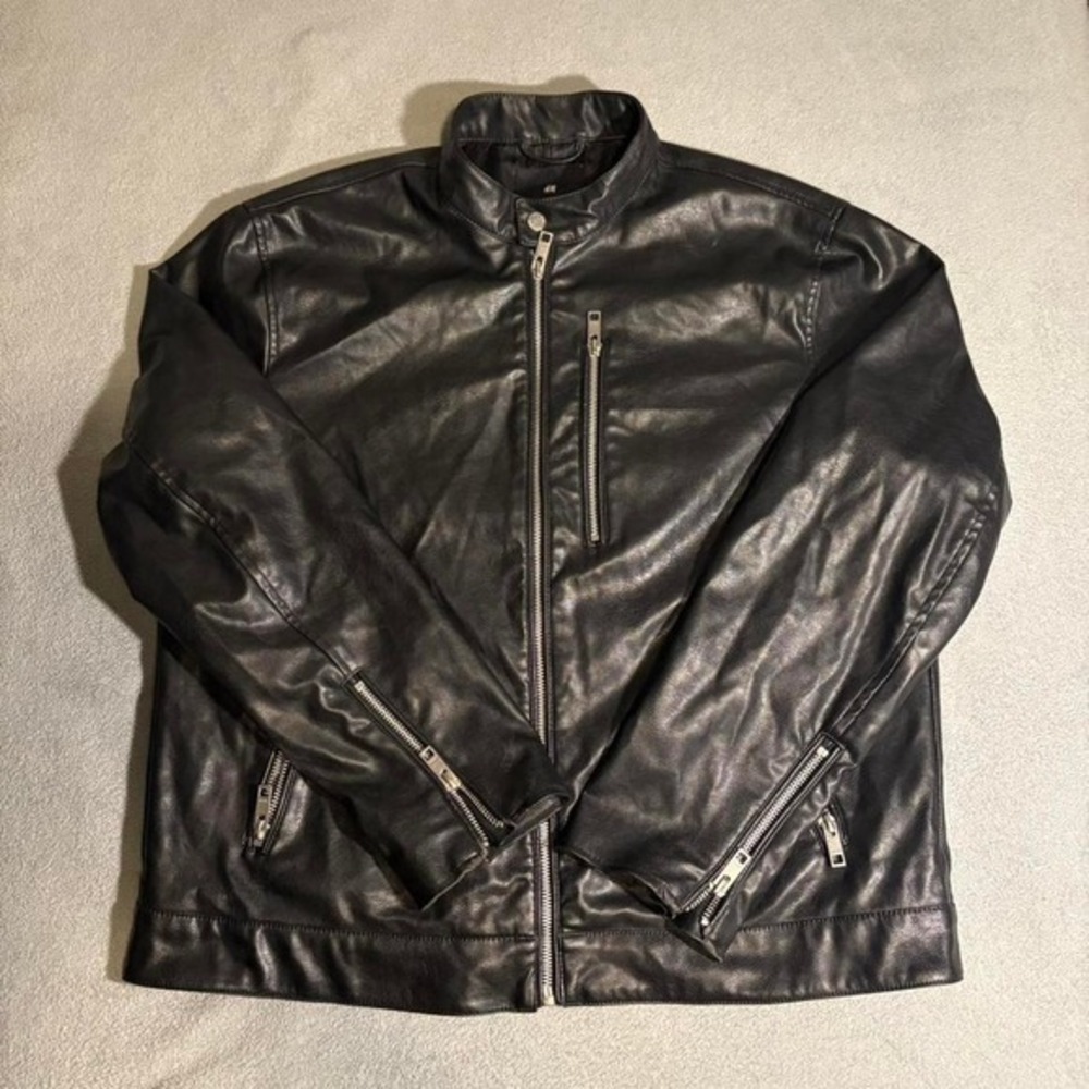 H&M Biker leather jacket with silver zippers and silver hardware
